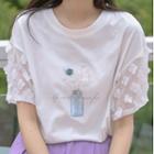 Short-sleeve Paneled Floral Print T-shirt