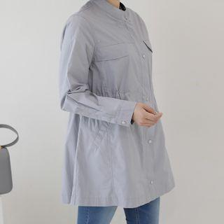 Mandarin-collar Flap-detail Safari Coat