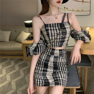 Plaid Strappy Top / A-line Skirt
