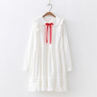 Ruffle-trim Tie-neck Midi A-line Dress