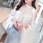 Cold Shoulder Long-sleeve Chiffon Blouse