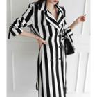 Double-breasted Striped Trench Coatdress With Belt Black - One Size