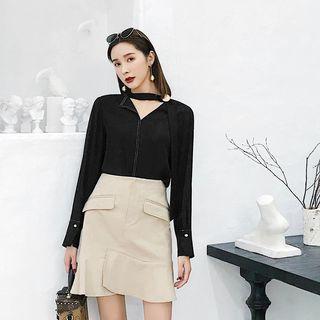 Buttoned Plain Chiffon Blouse