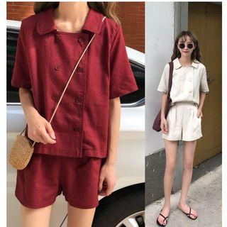 Set: Double Breasted Short-sleeve Shirt + Shorts