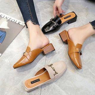 Embellished Chunky-heel Square-toe Mules