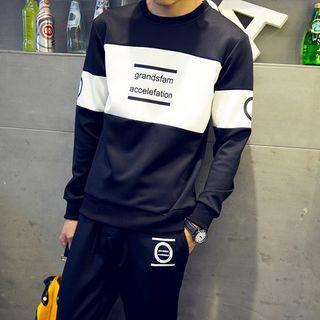 Set : Colour Block Letter Pullover + Sweatpants