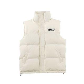 Stand Collar Lettering Padded Zip-up Vest
