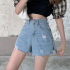 Distressed Slit Denim Hot Pants