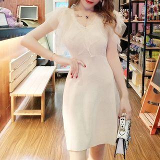 Mesh Panel A-line Dress Almond - One Size