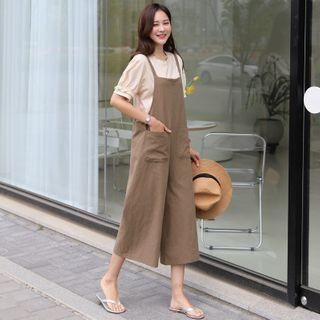 Dual-pocket Cropped Wide-leg Jumper Pants