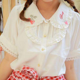 Ruffle Trim Short-sleeve Shirt White - One Size