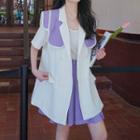 Set: Elbow-sleeve Single-breasted Blazer + Mini A-line Skirt