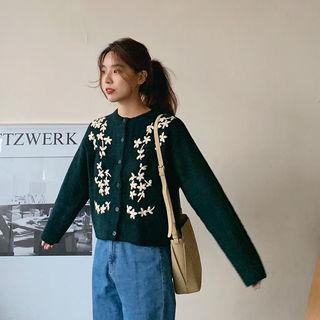 Flower Embroidery Woolen Cardigan