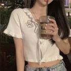 Embroidery Cropped Knit Top