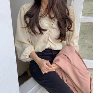 Band-hem Shirred Cropped Blouse