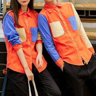 Couple Matching Color Block Long-sleeve Shirt