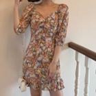 Floral Print Off Shoulder Dress As Shown In Figure - One Size