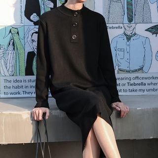 Placket Knit Midi Dress