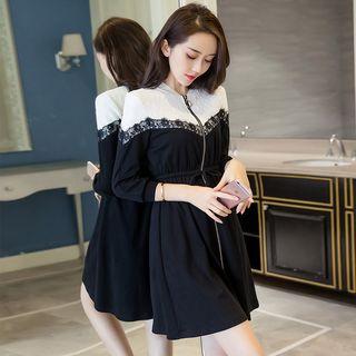 3/4-sleeve Two-tone A-line Mini Dress