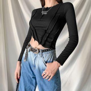 Long-sleeve Asymmetric Crop Top