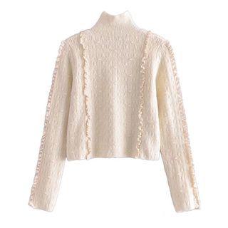 Mock-neck Ruffle Trim Cropped Sweater