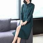 Long-sleeve Hidden Placket Shirt Dress