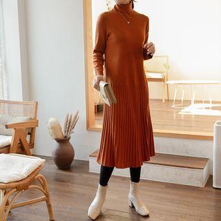 Turtleneck Pleat Knit Dress