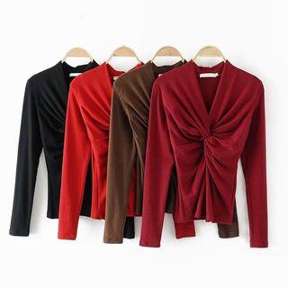 Long-sleeve Knotted Velvet Top