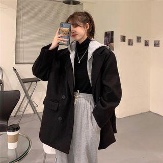 Mock Two-piece Hooded Double-breasted Blazer