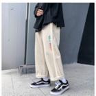 Letter Embroidered Cropped Straight Leg Pants