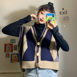 Color Block Knit Vest / Long-sleeve T-shirt