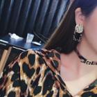 Alloy Disc Leopard Print Fabric Square Dangle Earring Leopard - One Size