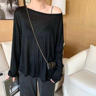 Long-sleeve Plain T-shirt / Plain Wide-leg Pants