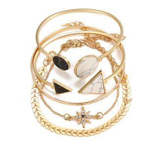 Set Of 5: Star Rhinestone / Alloy Bracelet / Marble Print Faux Gemstone Alloy Open Bangle (various Designs) 19062831 - Set Of 5 - Gold - One Size