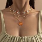 Set Of 3:stainless Heart Beads Layered Pendant Necklace Gold - One Size