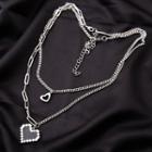 Heart Layered Necklace 1 Set - Silver & Black - One Size