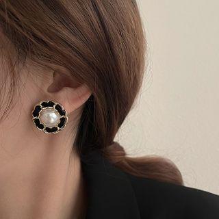 Chain Faux Pearl Earring 1 Pair - Silver Stud - Gold - One Size