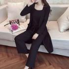 Set: Plain Loose-fit Strap Top + Pants + Cardigan