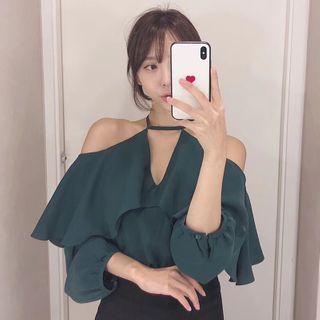 Puff-sleeve Cold Shoulder Blouse