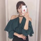 Puff-sleeve Cold Shoulder Blouse