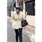 Faux-leather Boucl -knit Jacket With Sash