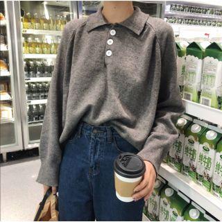 Long-sleeve Cropped Knit Top Gray - One Size