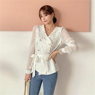 Lace-panel Double-button Blouse