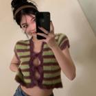 Knit Camisole Top Stripes - Green & Purple - One Size