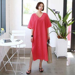 Tall Size V-neck Boxy Long Dress