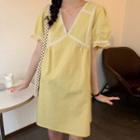 Short-sleeve Contrast Piped A-line Dress