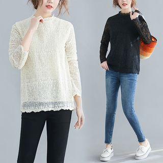 Plain Lace Stand-collar T Shirt