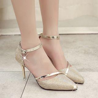 Sequined Pointed Heel Sandals