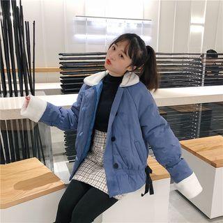 Fleece Collar Padded Jacket Blue - One Size