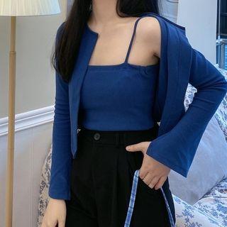 Set: Spaghetti Strap Top + Open-front Cardigan